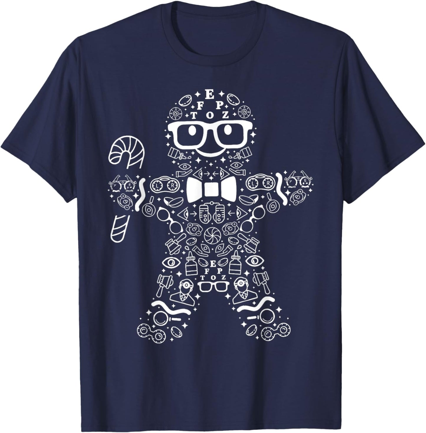 Retro Optometry Symbols Gingerbread Christmas Ophthalmology T-Shirt - T-Shirt | Navy