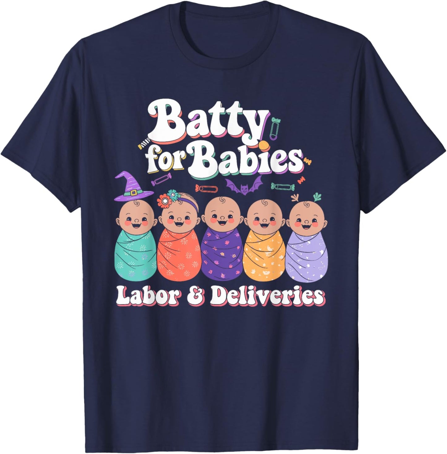 Batty For Babies Labor & Delivery Nurse Halloween T-Shirt - T-Shirt | Navy