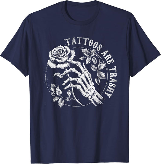 Tattoos Are Trashy Vintage Y2K Joke T-Shirt - T-Shirt | Navy