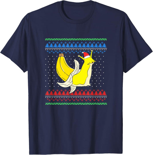 Christmas Banana Slug With Christmas Hat T-Shirt - T-Shirt | Navy