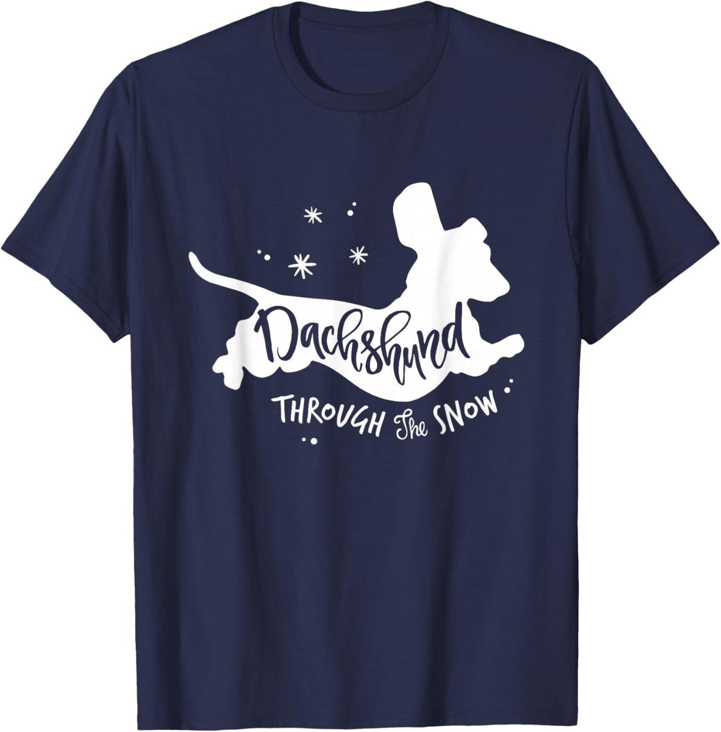 Funny Wiener Dachshund Through the Snow Dog Lovers Christmas T-Shirt - T-Shirt | Navy