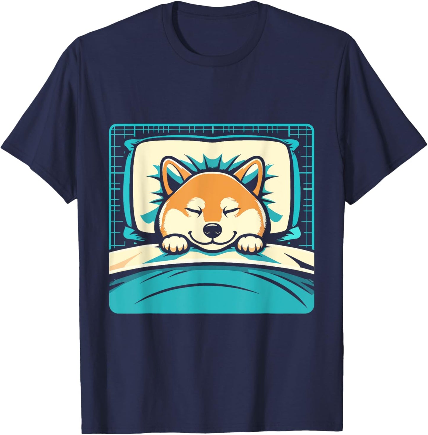 Funny Sleeping Shiba Inu Shirt Lazy Doge Napping Dog Lover Men Women Girls Kids T-Shirt - T-Shirt | Navy