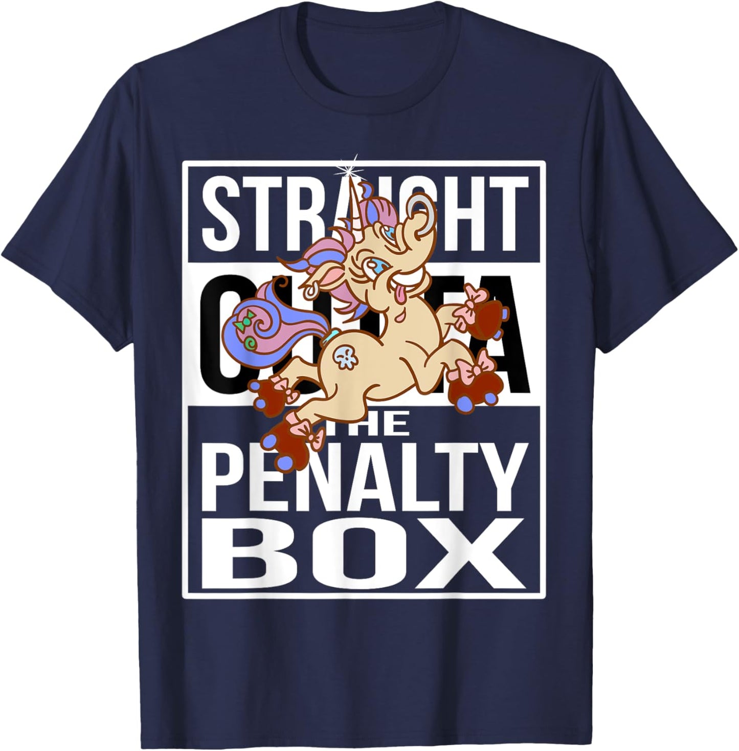 Straight outta the Penalty Box Skater Unicorn Roller Derby T-Shirt - T-Shirt | Navy