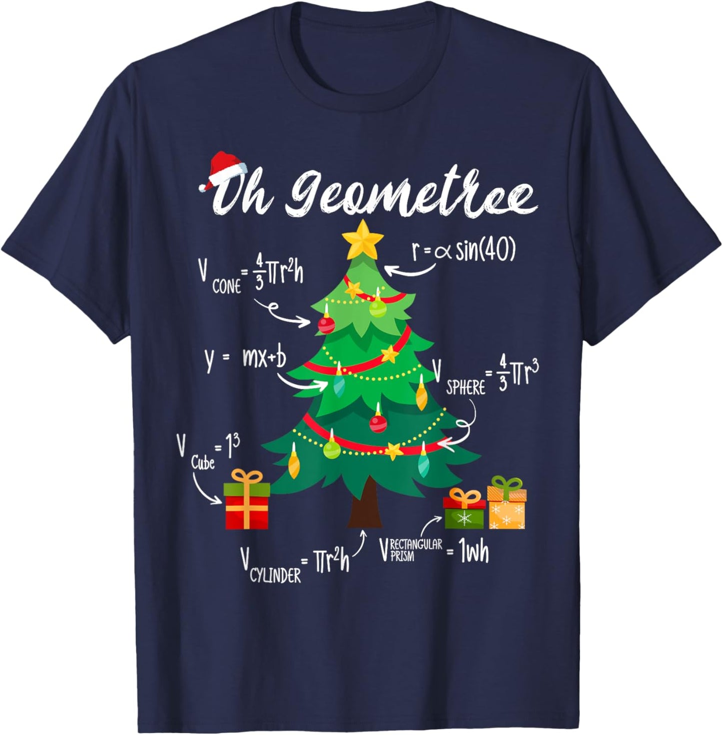 Oh Geometree Funny Christmas Tree Geometry Math Teacher Xmas T-Shirt - T-Shirt | Navy