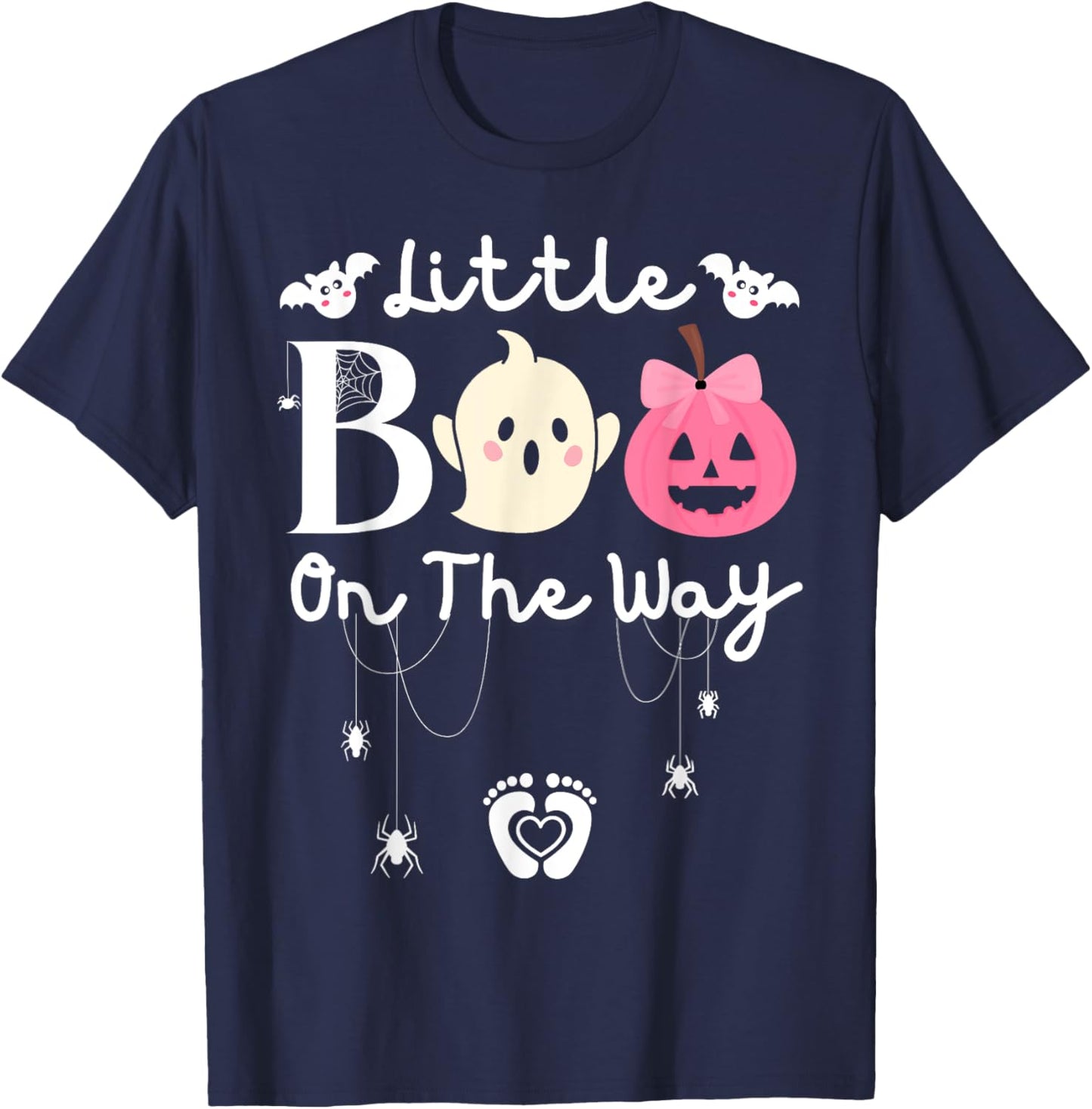 Little Boo On The Way-Halloween Girls Pregnancy Announcement T-Shirt - T-Shirt | Navy