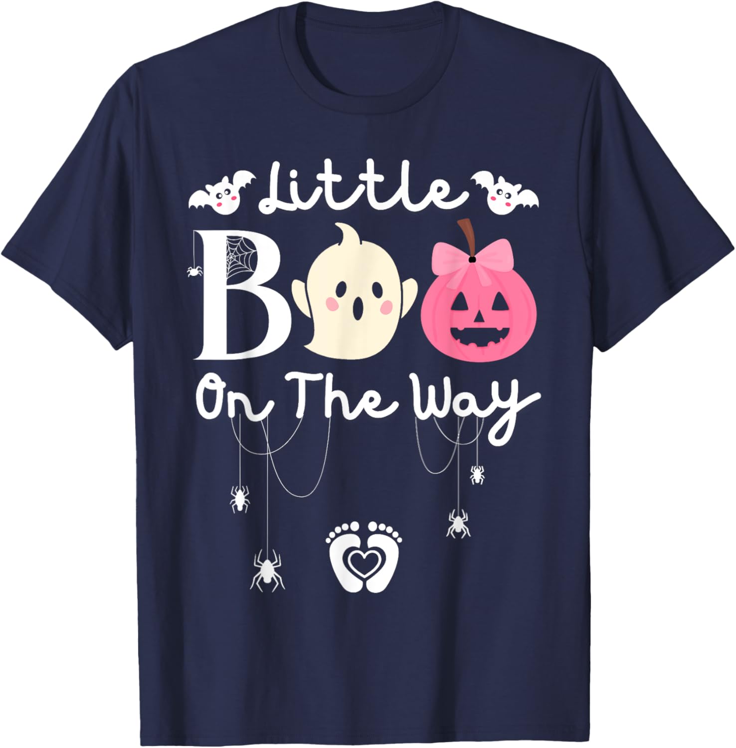 Little Boo On The Way-Halloween Girls Pregnancy Announcement T-Shirt - T-Shirt | Navy