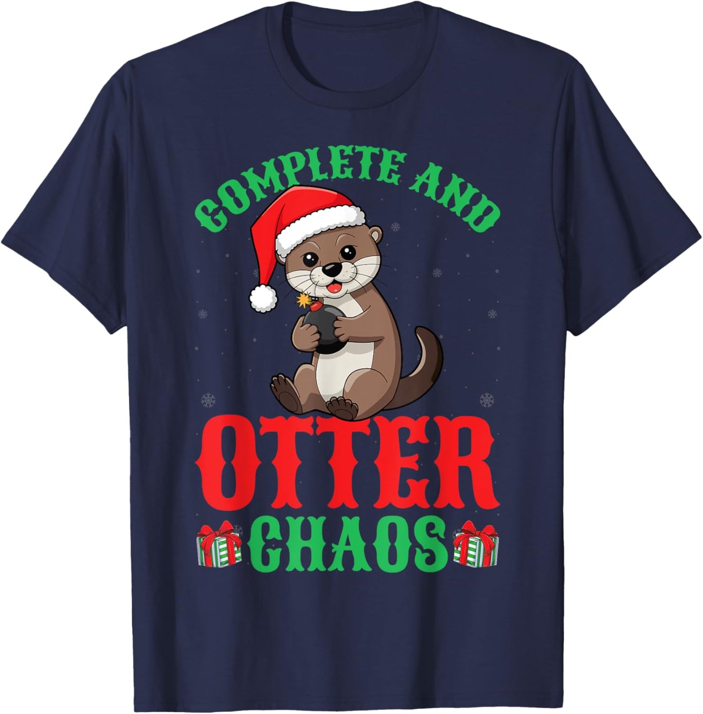 Complete And Otter Chaos Xmas Holiday Otter Lover Christmas T-Shirt - T-Shirt | Navy