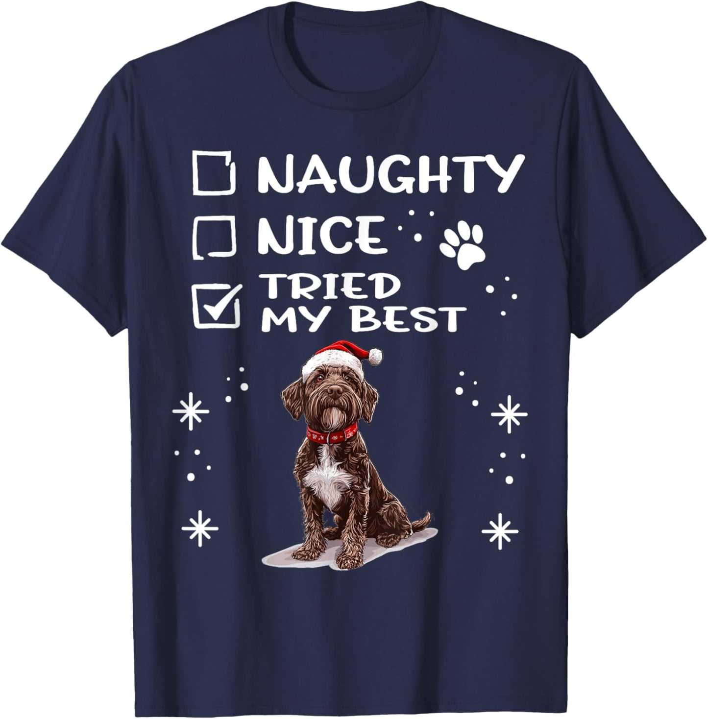 Cute Wirehaired Pointing Griffon Dog Christmas Naughty Nice T-Shirt - T-Shirt | Navy
