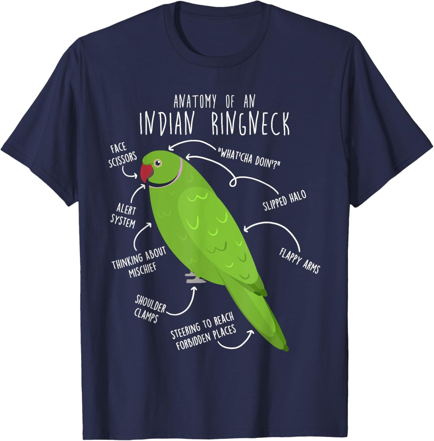 Indian Ringneck Parrot Anatomy Funny Cute Pet Green Bird Mom T-Shirt - T-Shirt | Navy
