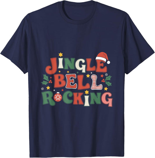 Jingle Bells Rocking Christmas Santa Present Decor Xmas T-Shirt - T-Shirt | Navy