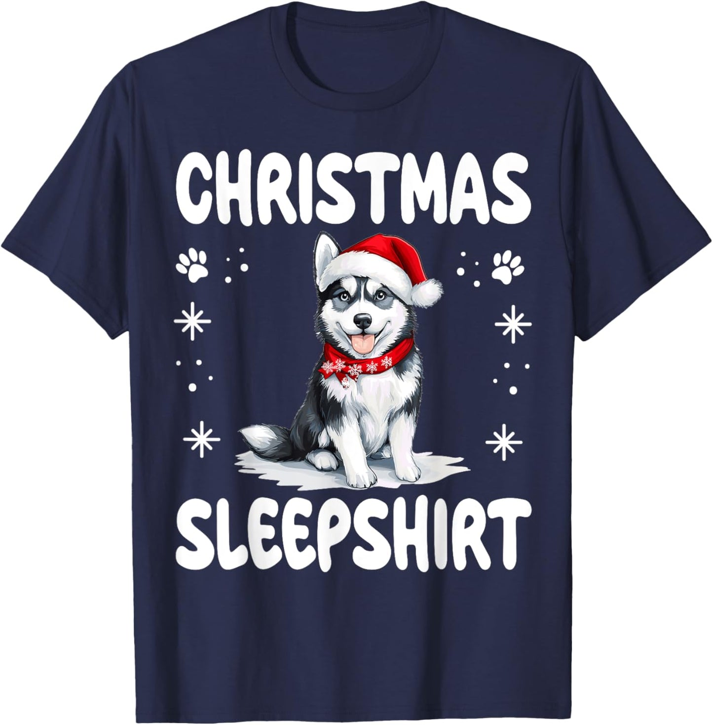 Siberian Husky Dog Nightgown Pajama Christmas Sleepshirt T-Shirt - T-Shirt | Navy