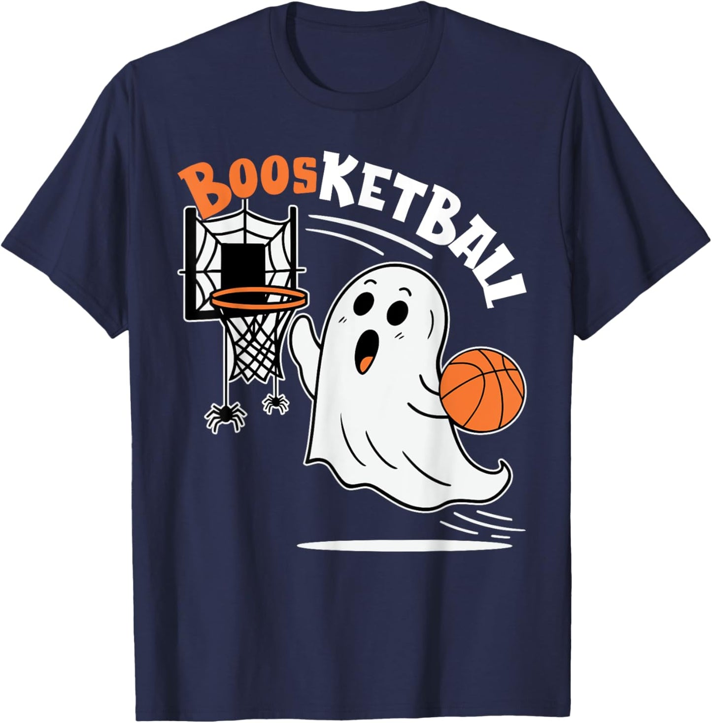 Halloween Ghost Playing Basketball Spooky Ghost Boosketball T-Shirt - T-Shirt | Navy