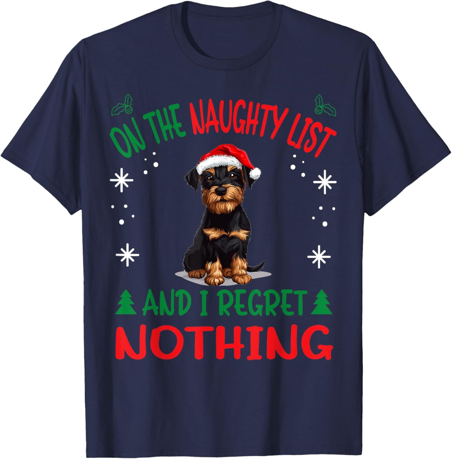 Cute Jagdterrier Dog Christmas On The Naughty List and I T-Shirt - T-Shirt | Navy