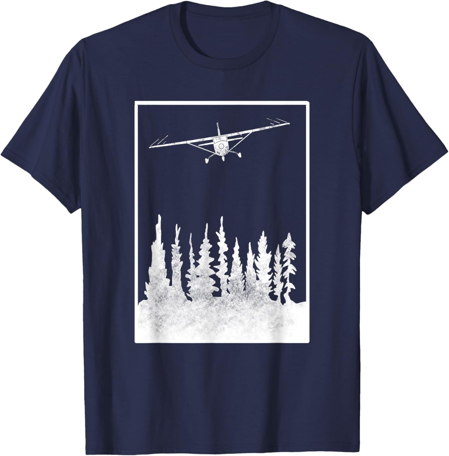 Airplane Graphic C172 over Trees - Pilot Present - Aviation T-Shirt - T-Shirt | Navy