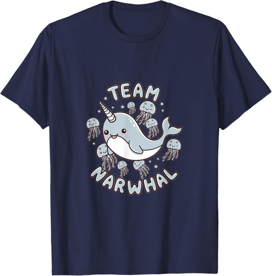Cute Narwhal Sea Animal Graphic Jellyfish Team Narwhal T-Shirt - T-Shirt | Navy
