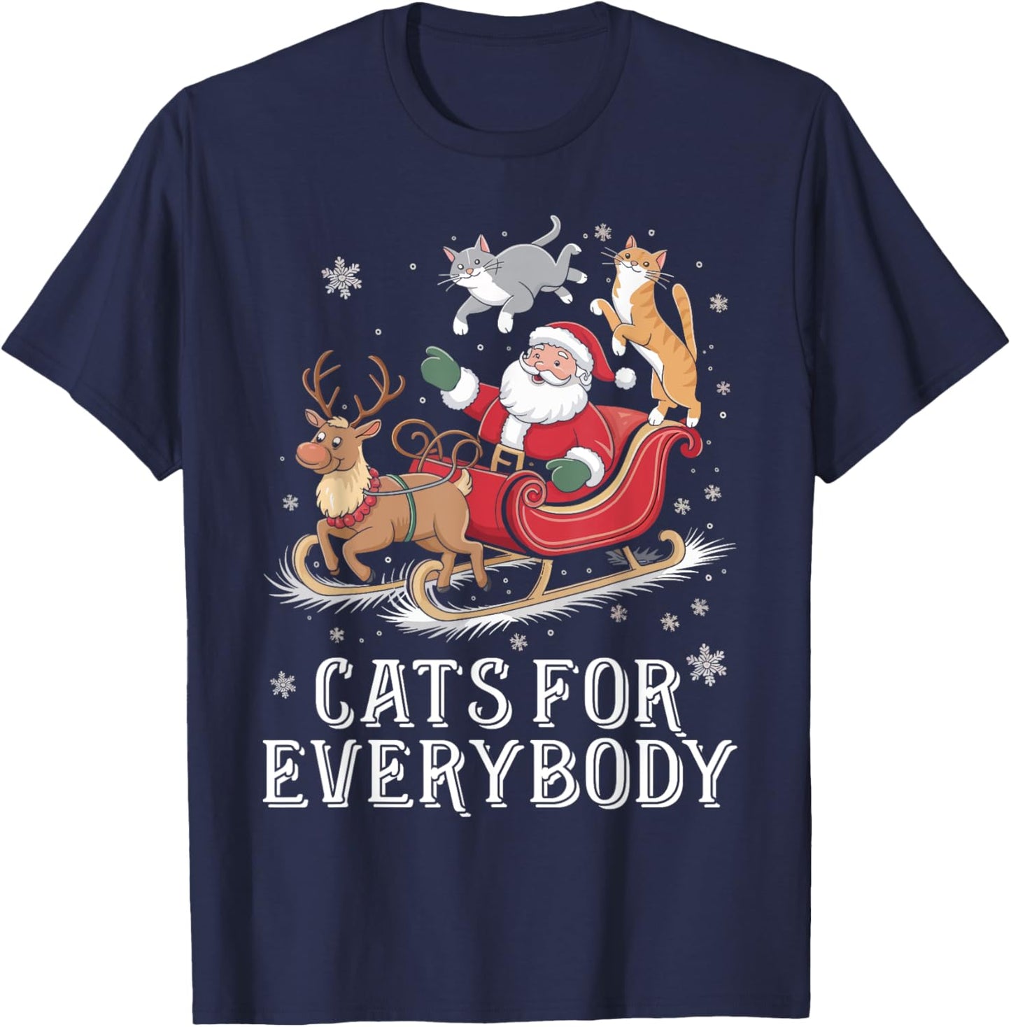 Cats For Everybody Christmas Cat Funny Xmas Women Girls T-Shirt - T-Shirt | Navy