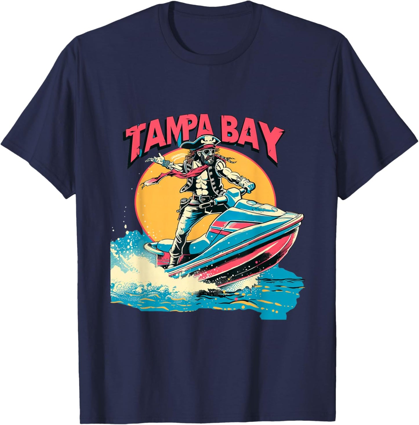 Tampa Bay Pirate Florida Jetski Boating Funny Gasparilla T-Shirt - T-Shirt | Navy