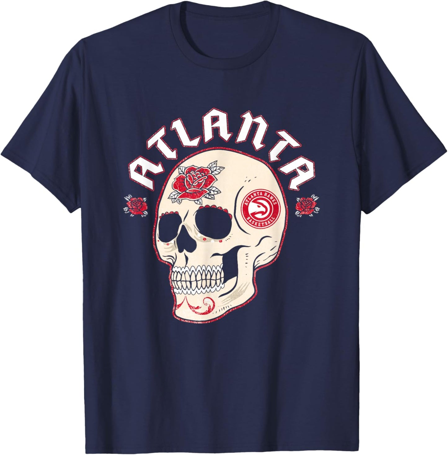 NBA Atlanta Hawks Halloween Floral Skull T-Shirt - T-Shirt | Navy