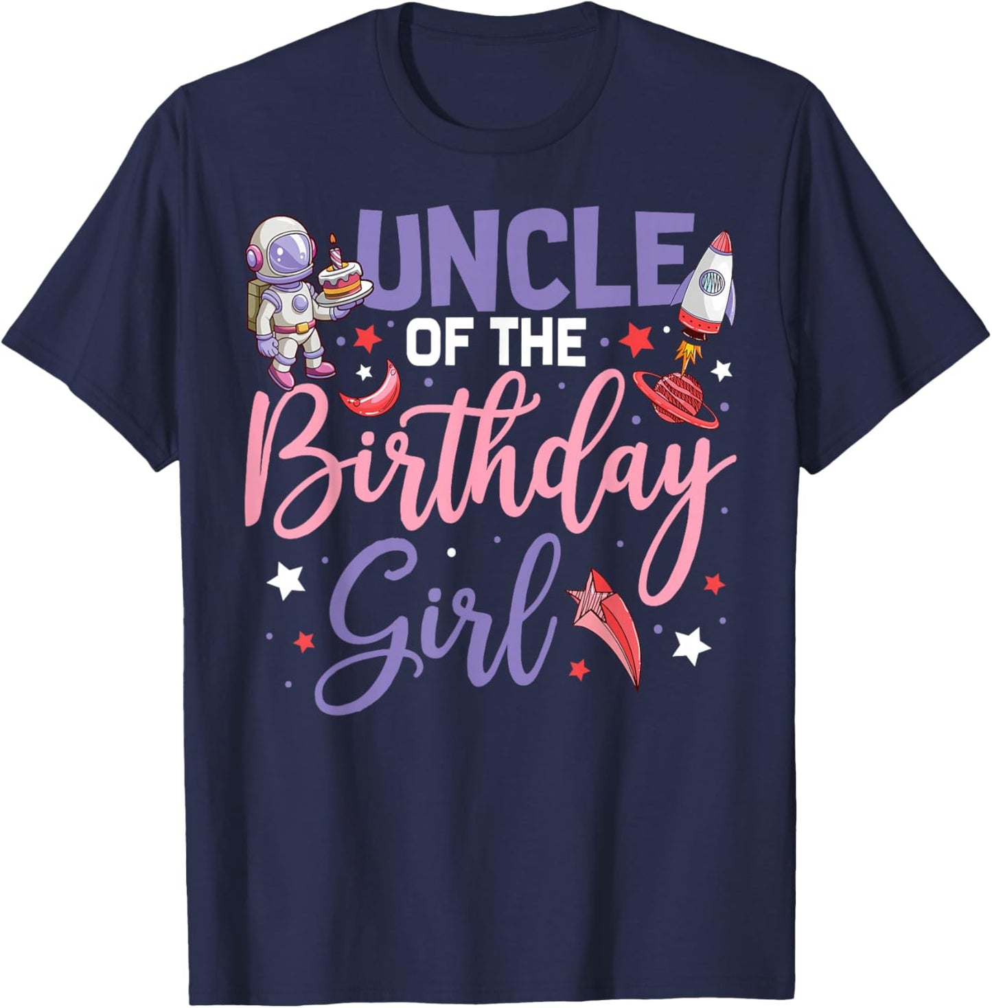 Two The Moon Uncle Of the Birthday Girl Astronaut Family T-Shirt - T-Shirt | Navy