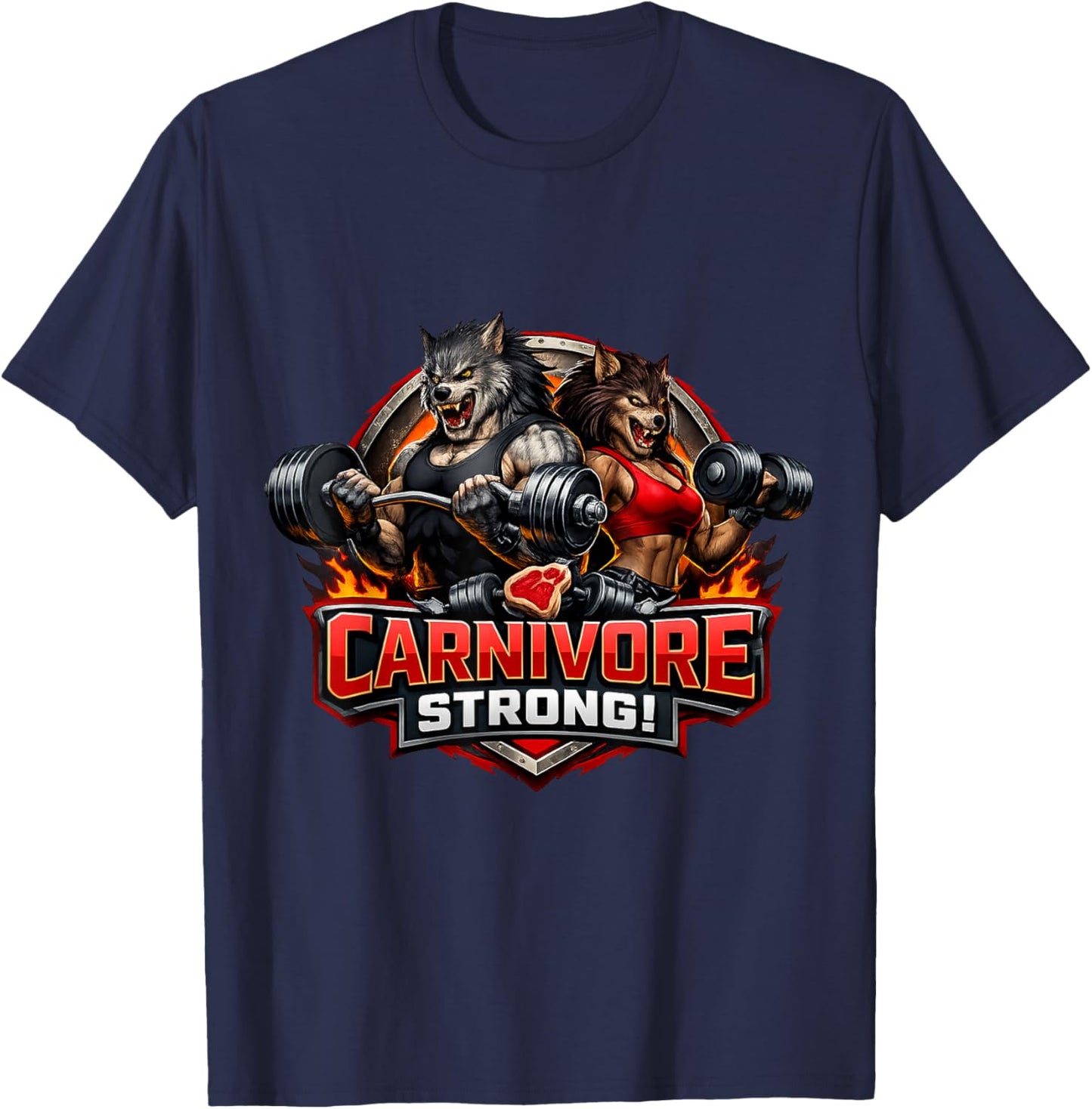 Carnivore Strong! Male and Female Werewolf Workout T-Shirt - T-Shirt | Navy