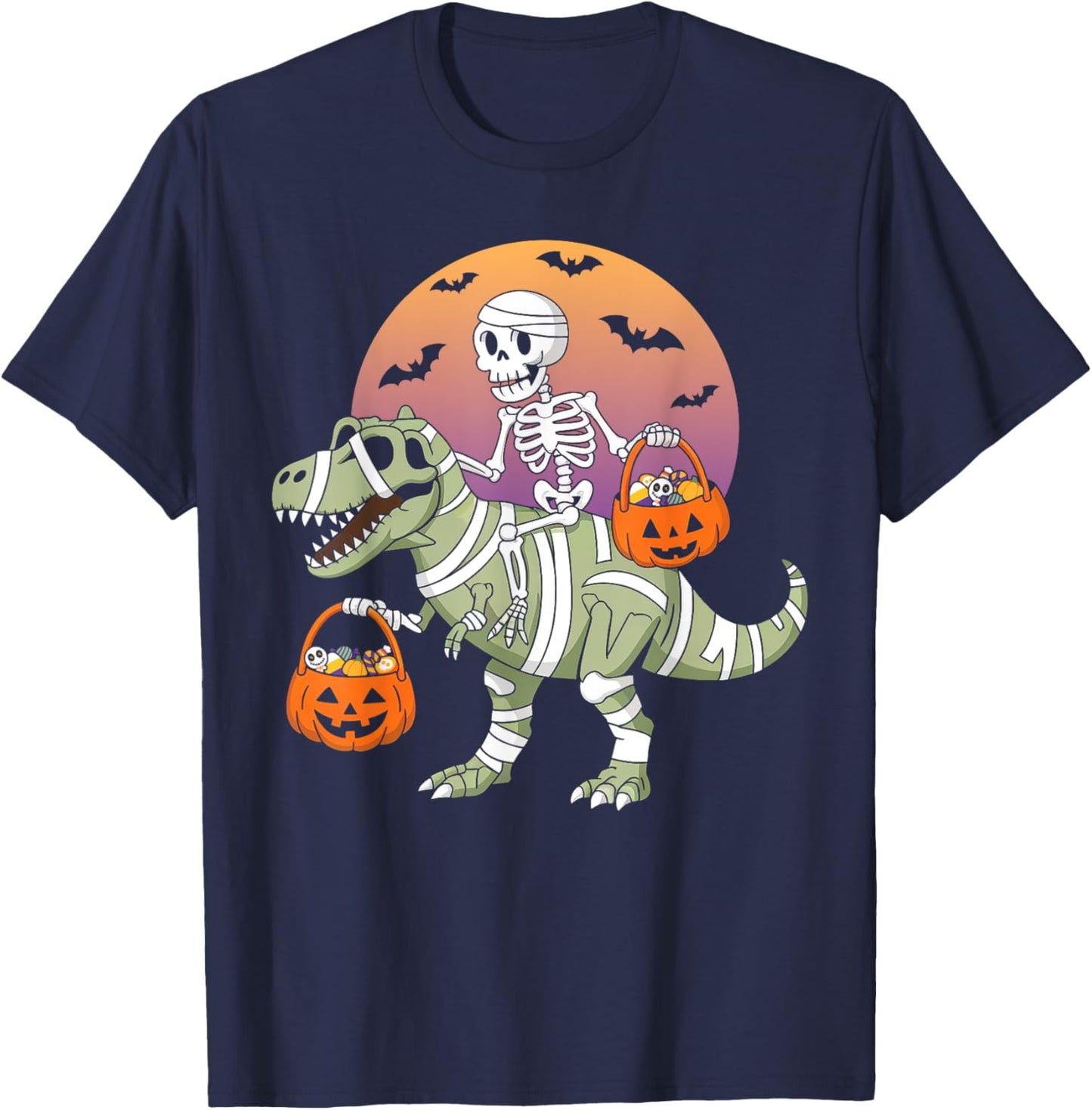 Funny Halloween Boys Kids Toddlers Dinosaur T-rex Skeleton T-Shirt - T-Shirt | Navy