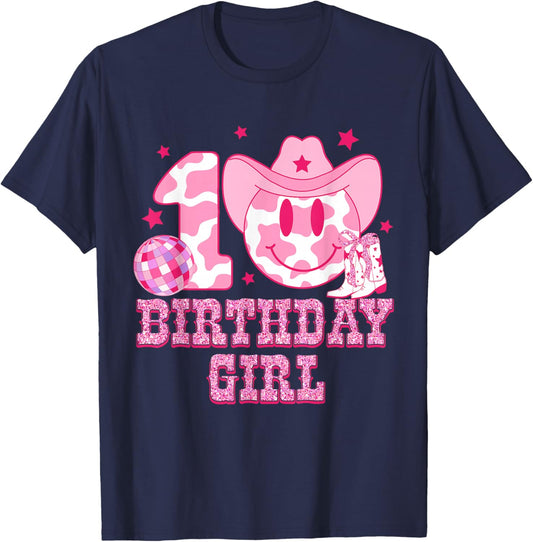 10th Birthday Girls 10 Year Old Cowgirl Western Disco Ball T-Shirt - T-Shirt | Navy