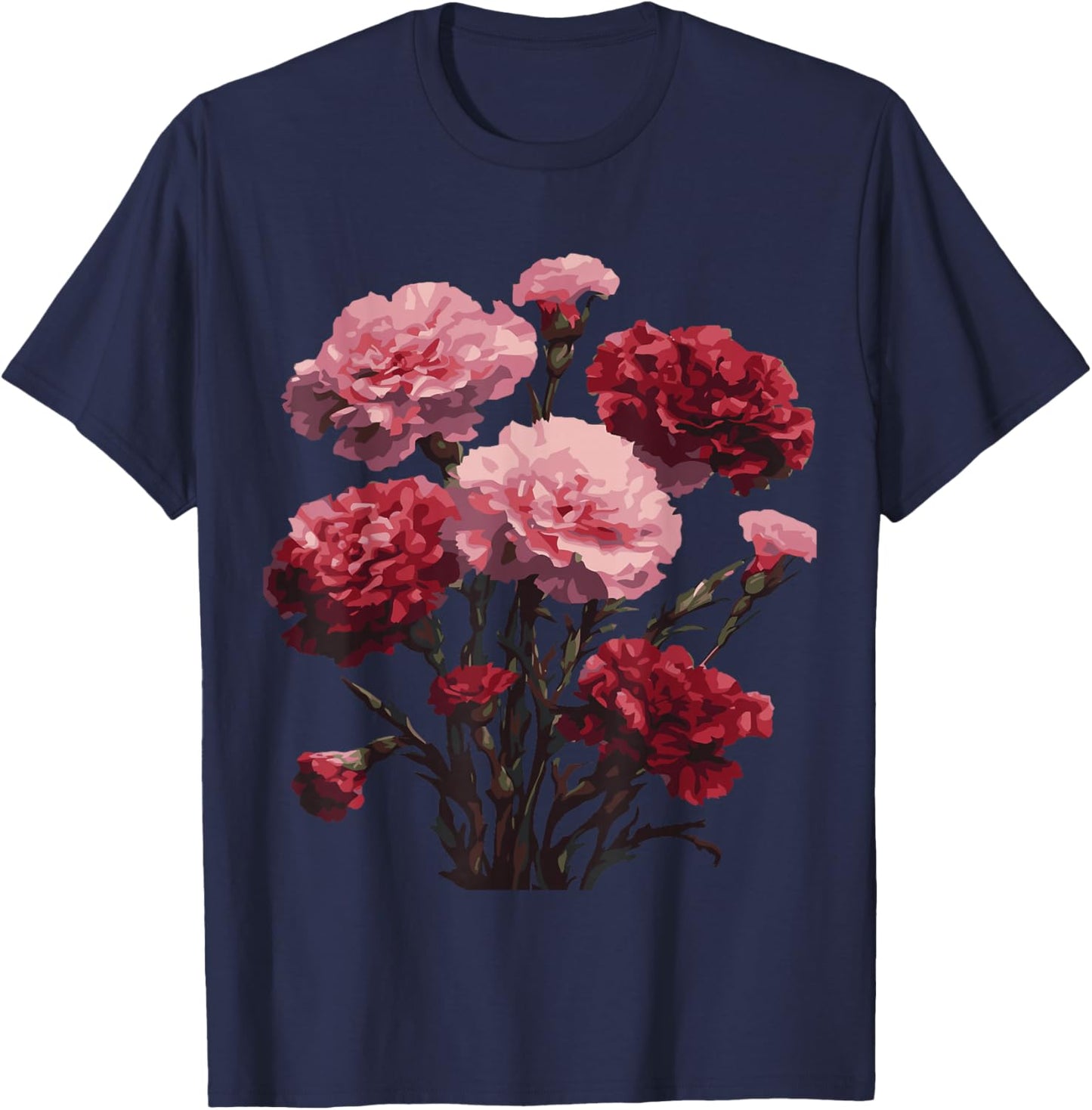 Carnation Flowers Perfect Pinks Botanical Design T-Shirt - T-Shirt | Navy