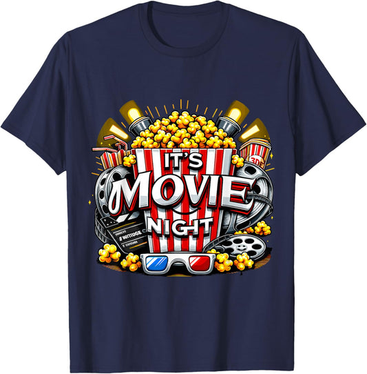 It's Movie Night Popcorn Cinema T-Shirt - T-Shirt | Navy