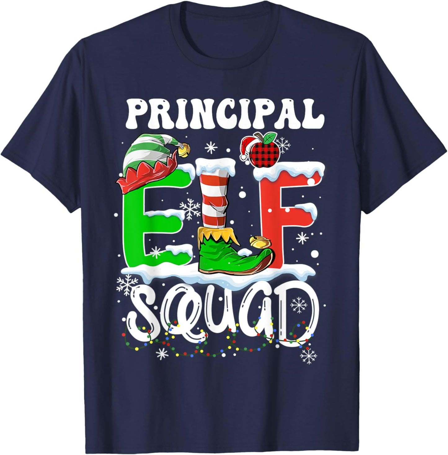 Principal ELF Squad Funny Christmas ELF Kids Teacher Group T-Shirt - T-Shirt | Navy