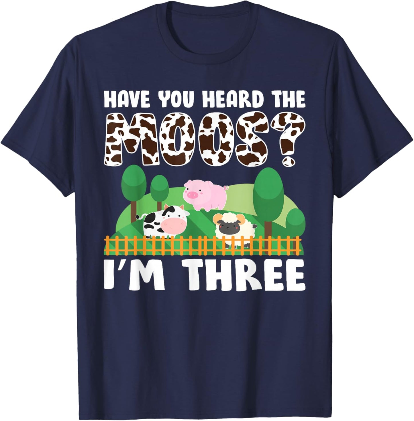 3rd Birthday 3 Year Old Farm Theme Animals Birthday Party T-Shirt - T-Shirt | Navy