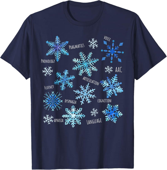 Snowflakes Speech Therapy SLP Speech Pathologist Christmas T-Shirt - T-Shirt | Navy