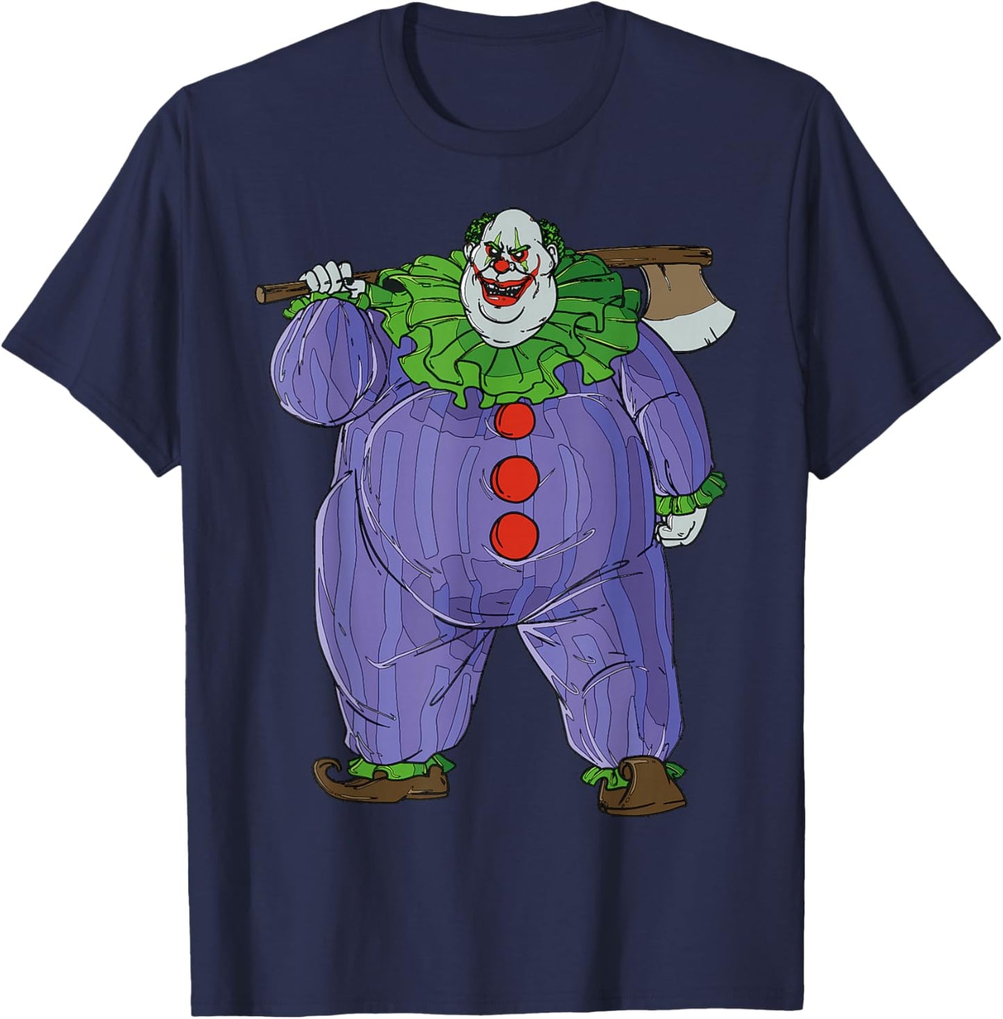 Cartoon Clown With Axe Creepy Halloween Illustration T-Shirt - T-Shirt | Navy