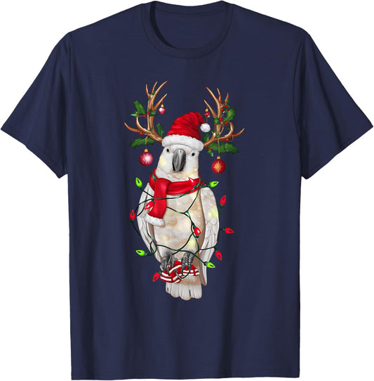 Funny Cockatoo Reindeer Christmas Tree Light Xmas - Black, -Adults & Kids, Short Sleeve, , Size Small T-Shirt - T-Shirt | Navy