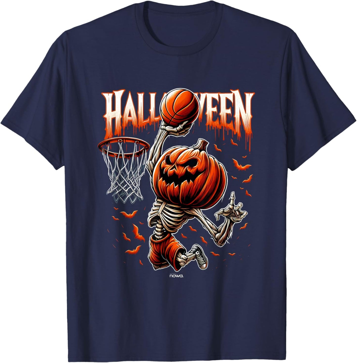 Halloween Basketball Scary Pumpkin Slam Dunk T-Shirt - T-Shirt | Navy