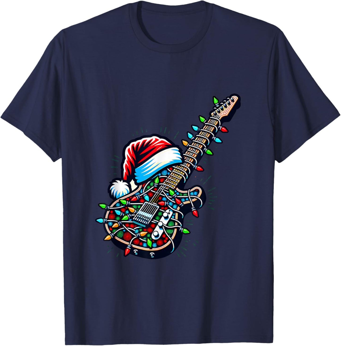 Rock & Roll Santa Xmas Guitarist Guitar Christmas Music T-Shirt - T-Shirt | Navy