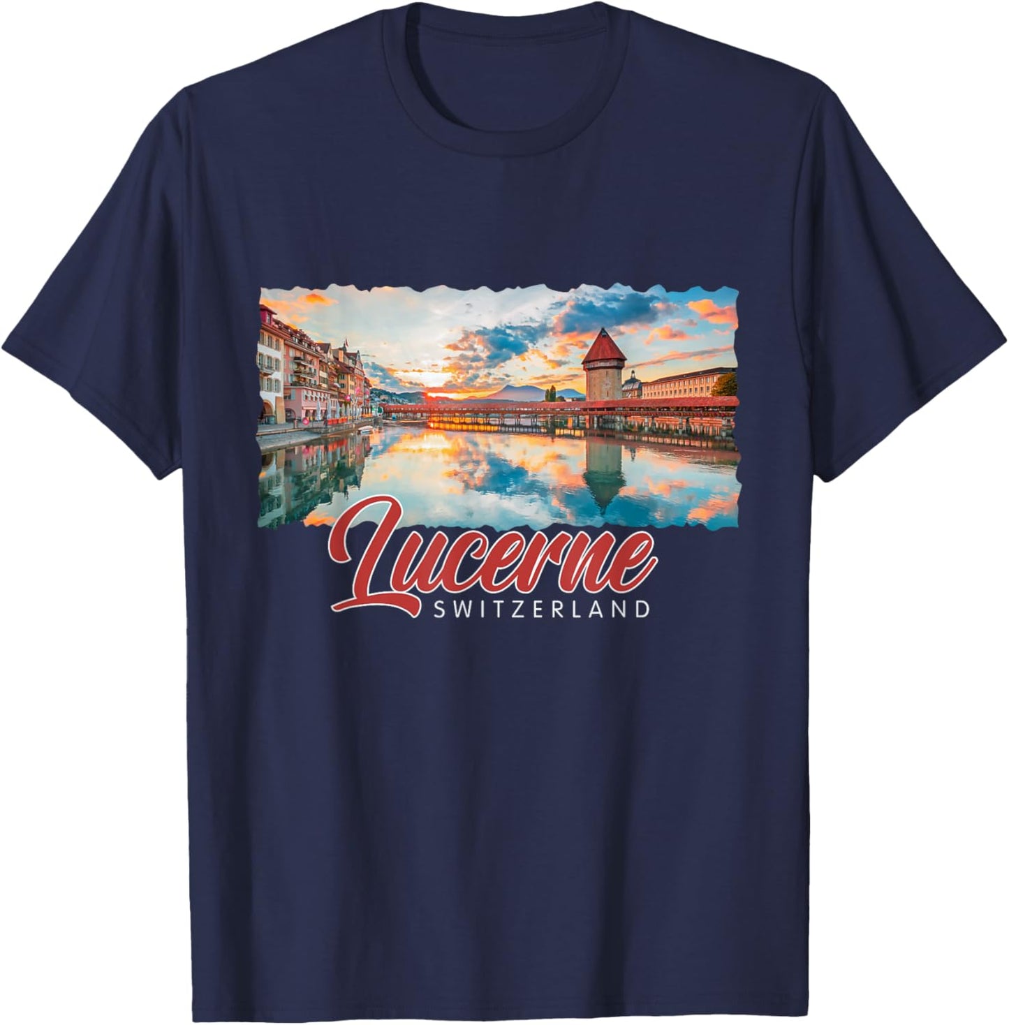 Vintage Lucerne Historic City Of Switzerland Travel Souvenir T-Shirt - T-Shirt | Navy