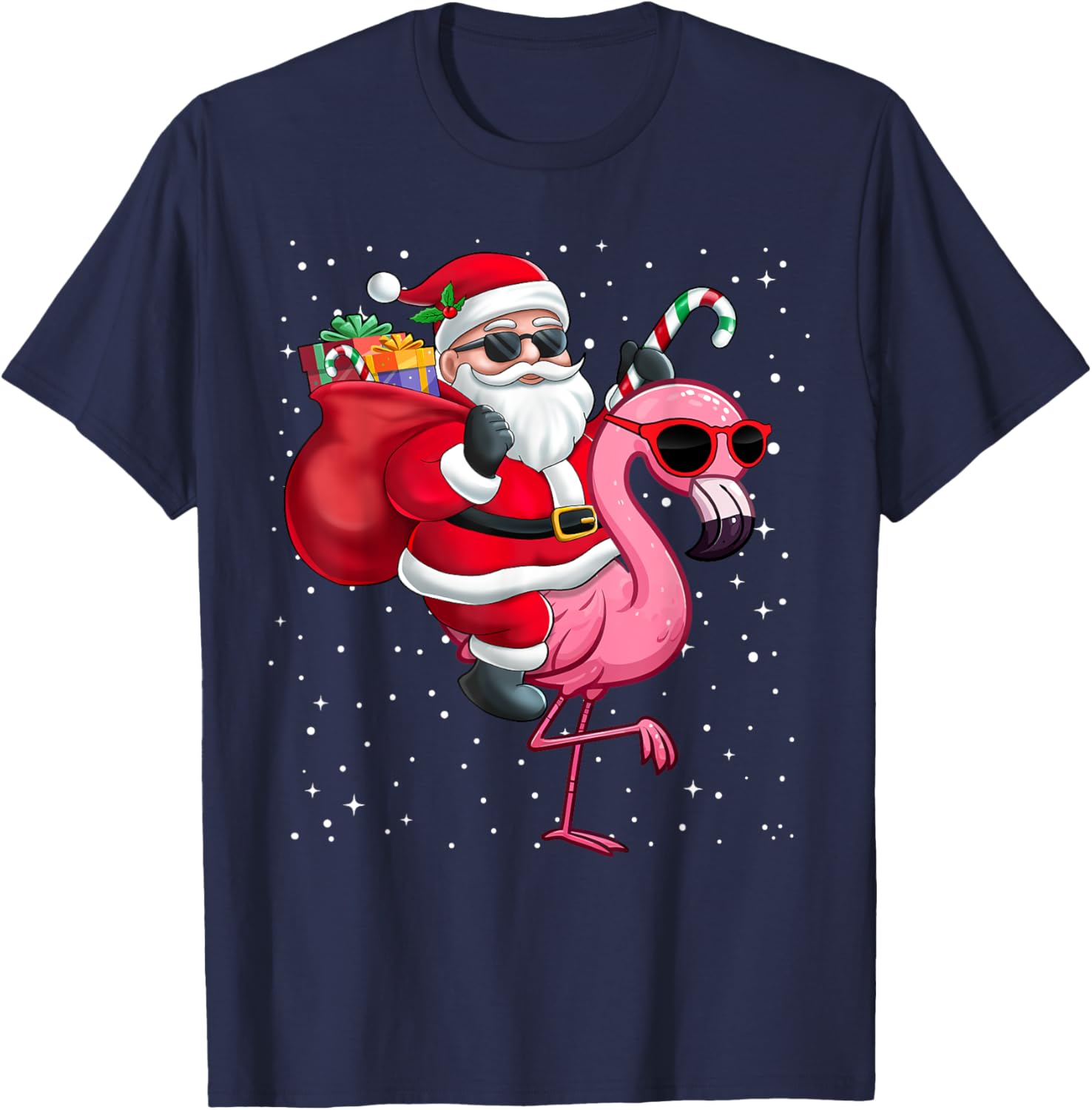 Santa Claus Riding A Flamingo Christmas Boy Girl Kids T-Shirt - T-Shirt | Navy