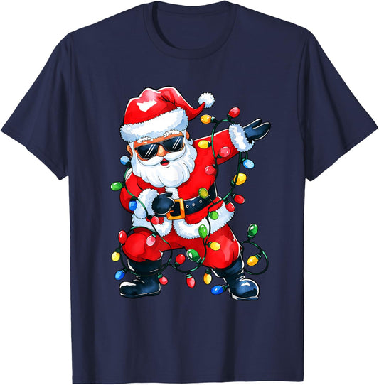 Dabbing Santa Xmas Light Girls Boys Kids Funny Christmas T-Shirt - T-Shirt | Navy
