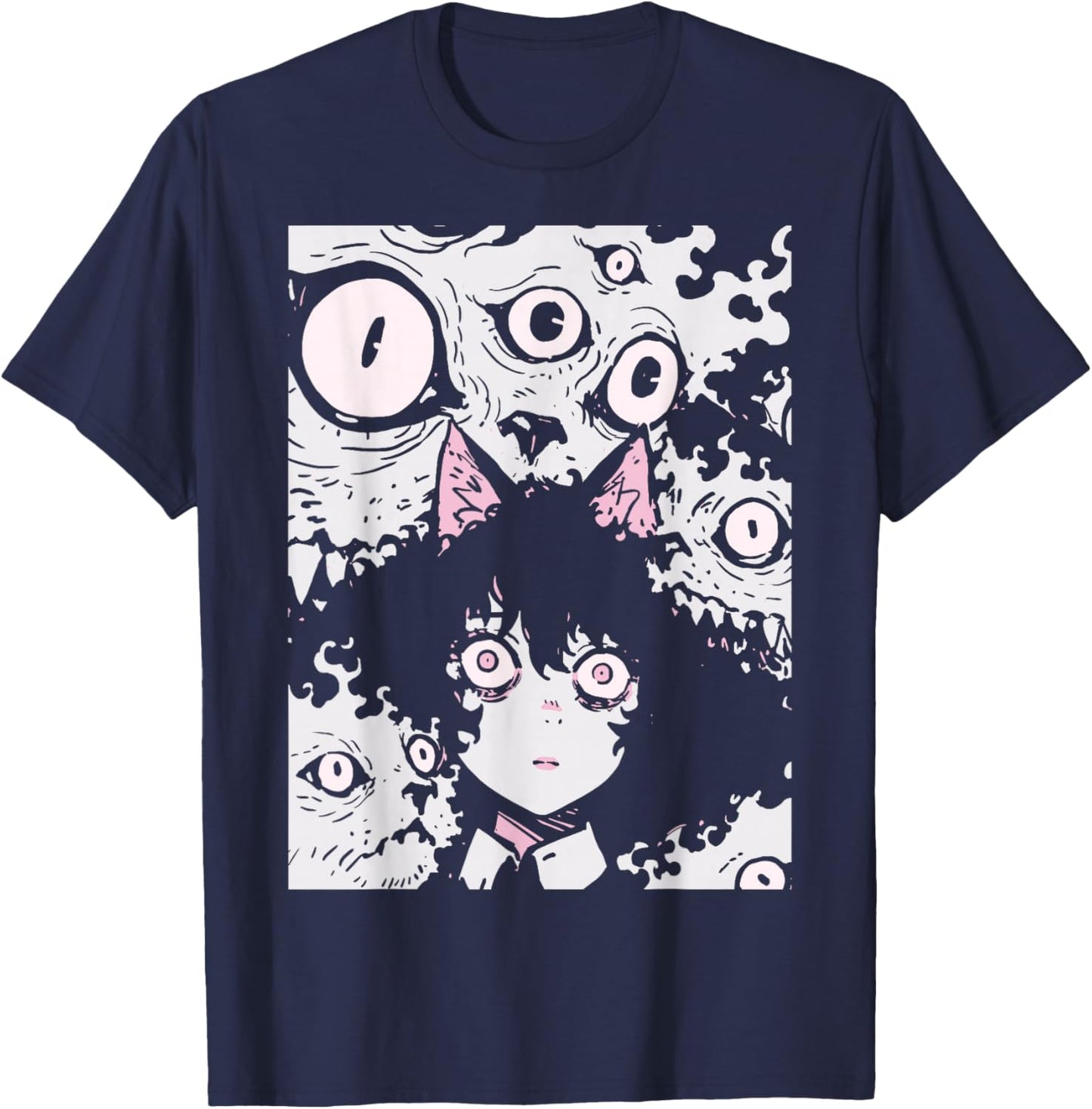 Horror Anime Manga Neko | Japan Japanese Creepy Kawaii Goth T-Shirt - T-Shirt | Navy