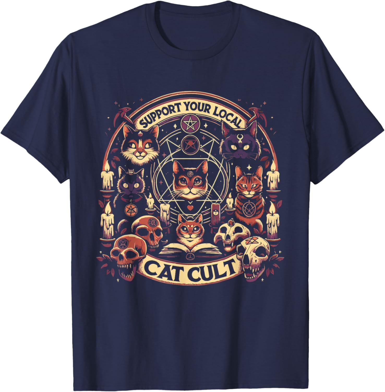 Funny Support Your Local Cat Cult Shirt Women Girls Kids T-Shirt - T-Shirt | Navy