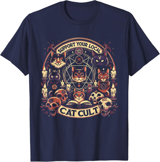Funny Support Your Local Cat Cult Shirt Women Girls Kids T-Shirt - T-Shirt | Navy