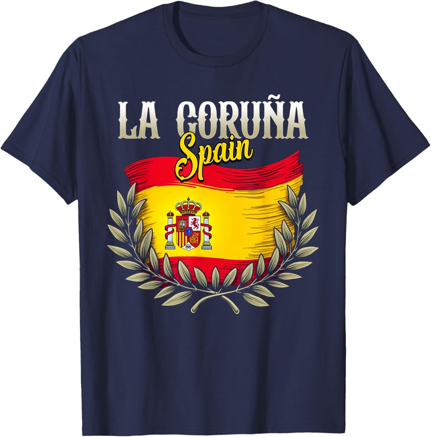 La Coruna Spain Flag Spanish City La Coruna Vacation Travel T-Shirt - T-Shirt | Navy