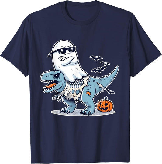 Halloween Ghost Riding Zombie T-Rex FUNNY Halloween Costume T-Shirt - T-Shirt | Navy