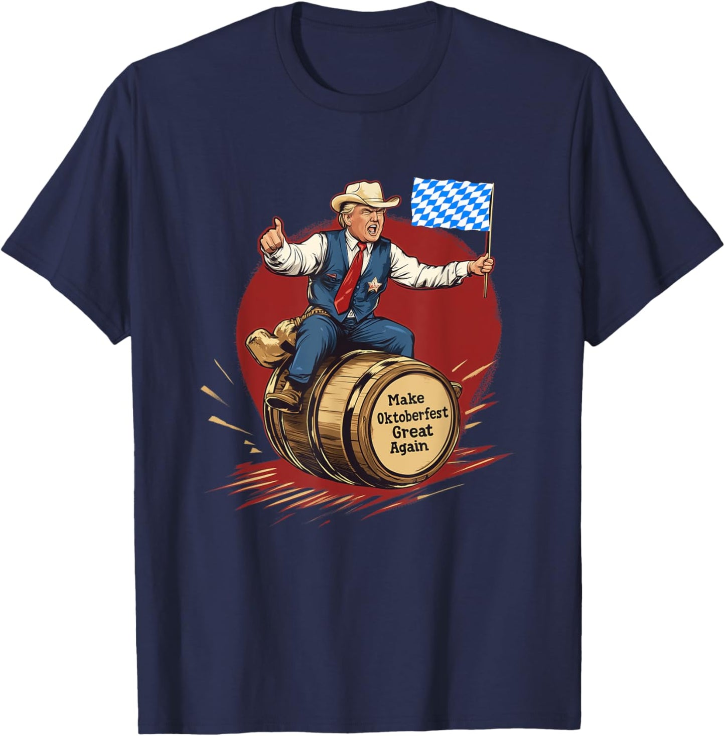 Make Oktoberfest Great Again Trump Riding Beer Barrel T-Shirt - T-Shirt | Navy