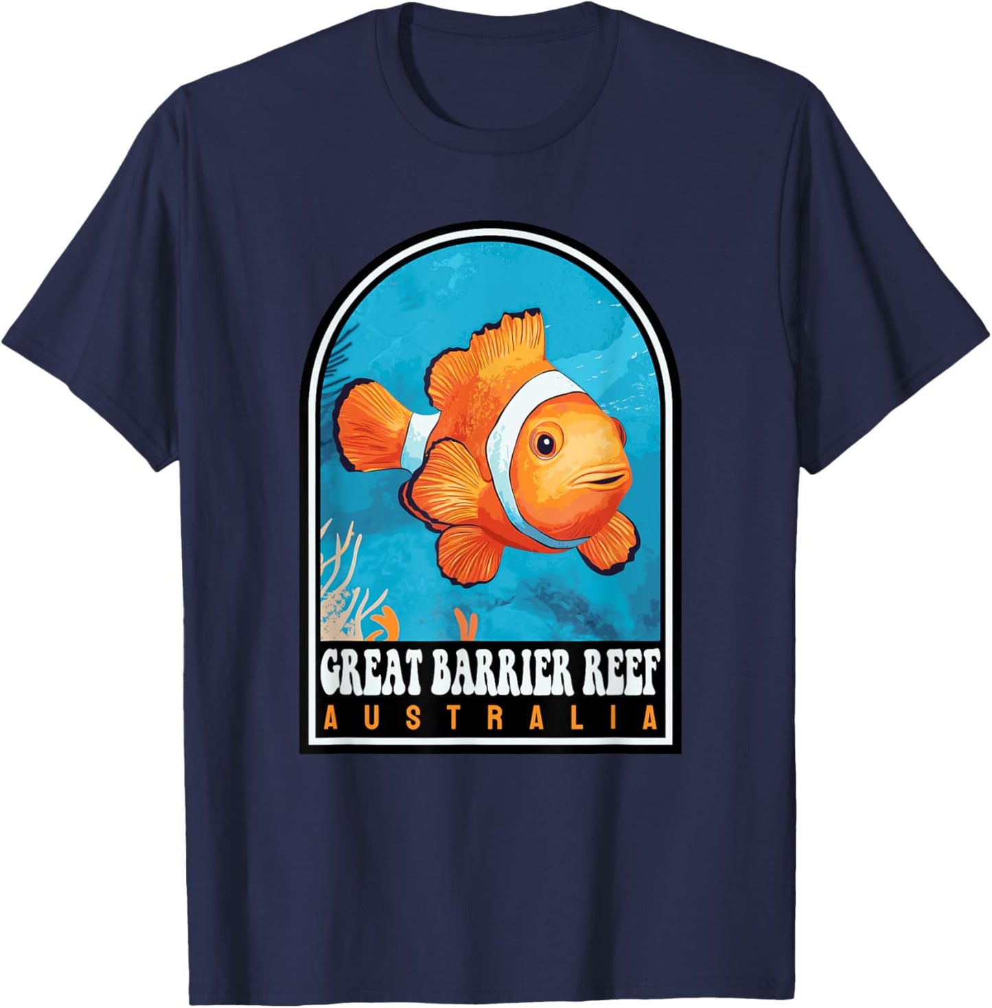 Great Barrier Reef Australia Clownfish Retro Travel T-Shirt - T-Shirt | Navy