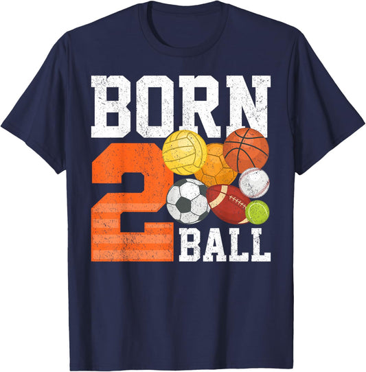 Born 2nd Ball Birthday Sport Ball Theme 2 Year Old Kids T-Shirt - T-Shirt | Navy