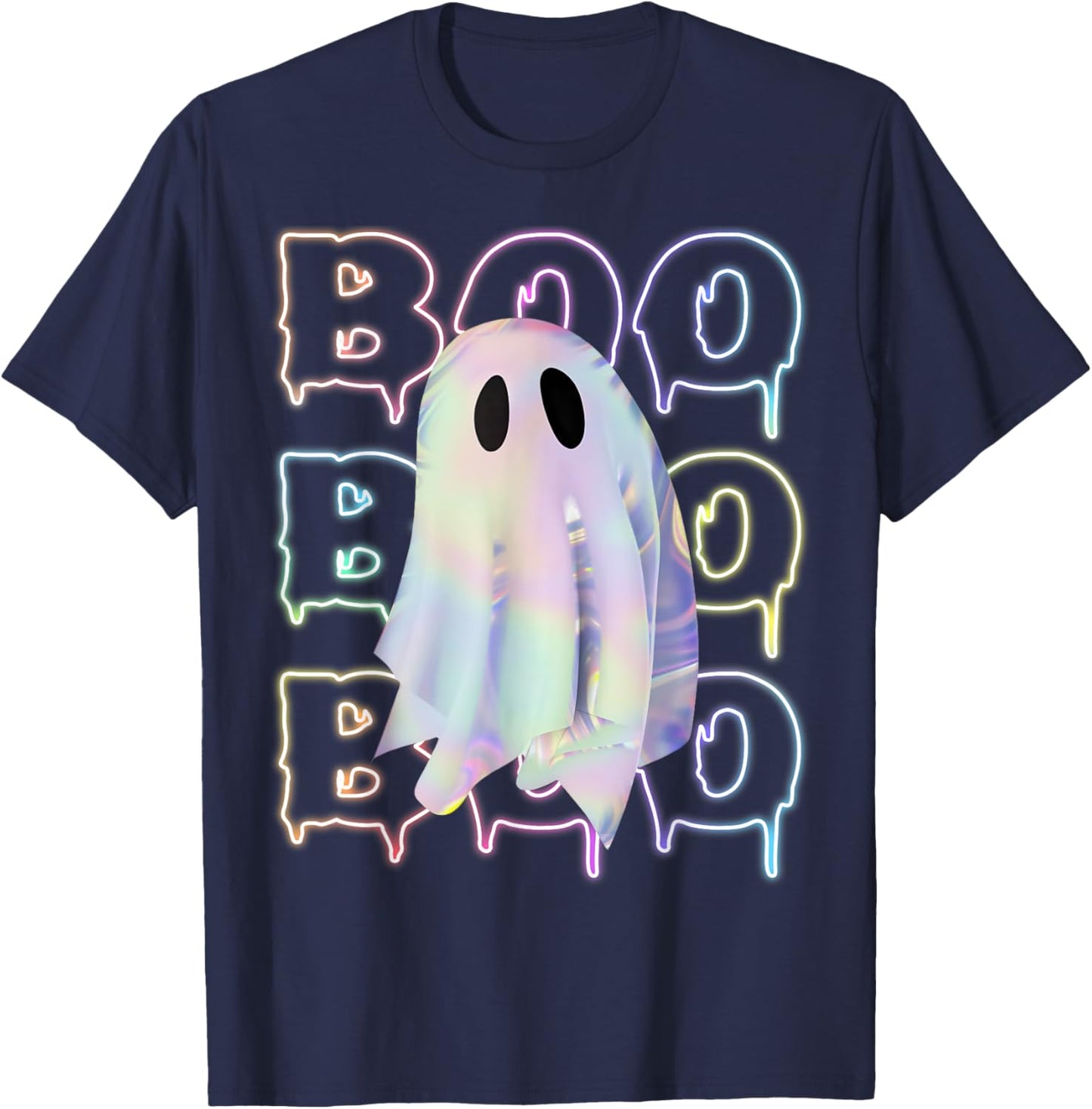 Funny Boo Cute Ghost Neon Halloween Costume boy kids girl T-Shirt - T-Shirt | Navy