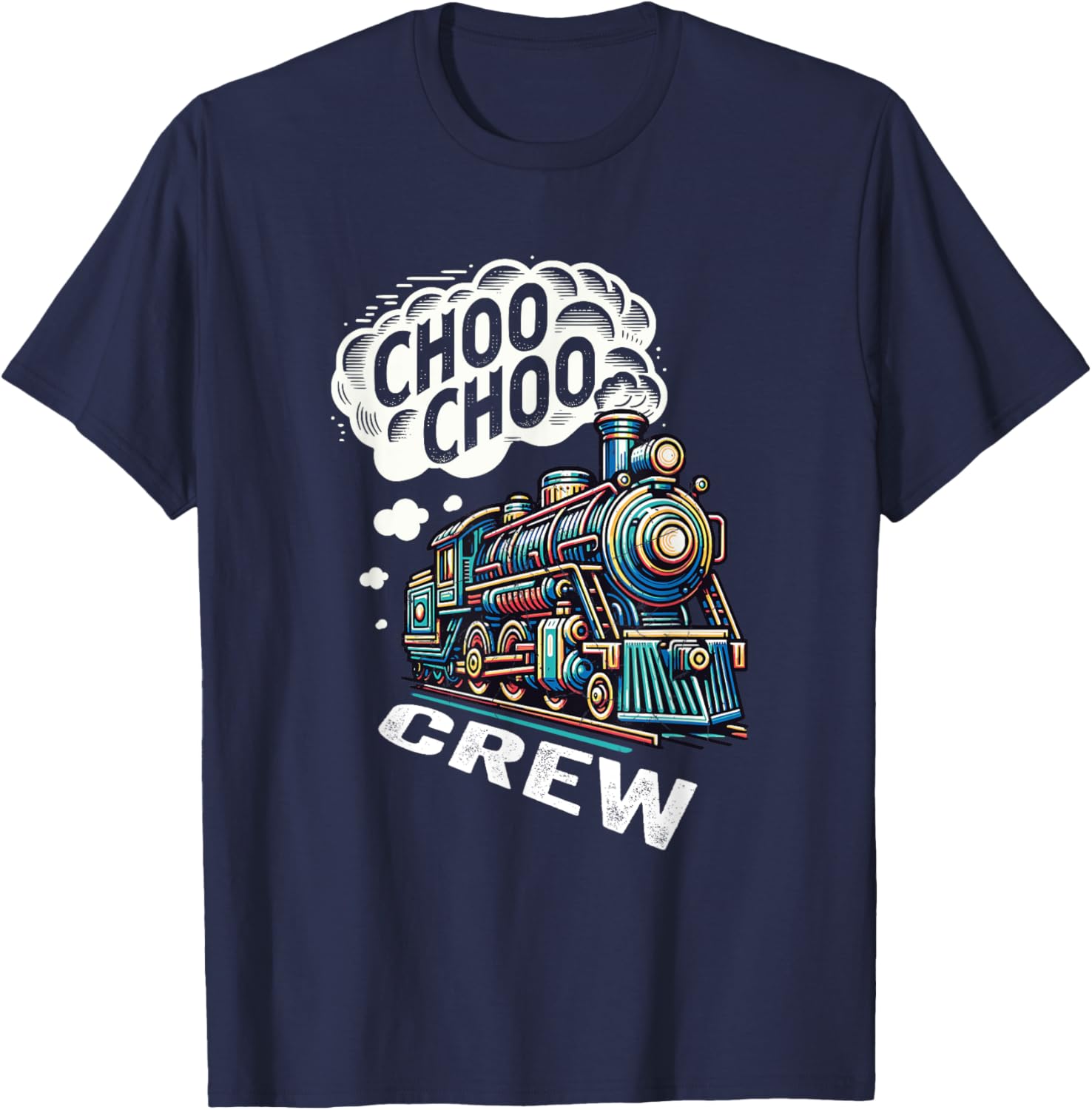 Choo Choo Crew Vintage Railroad Train Locomotive Kids T-Shirt - T-Shirt | Navy