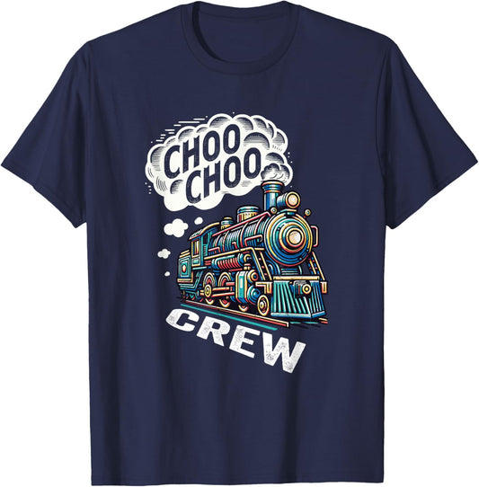 Choo Choo Crew Vintage Railroad Train Locomotive Kids T-Shirt - T-Shirt | Navy