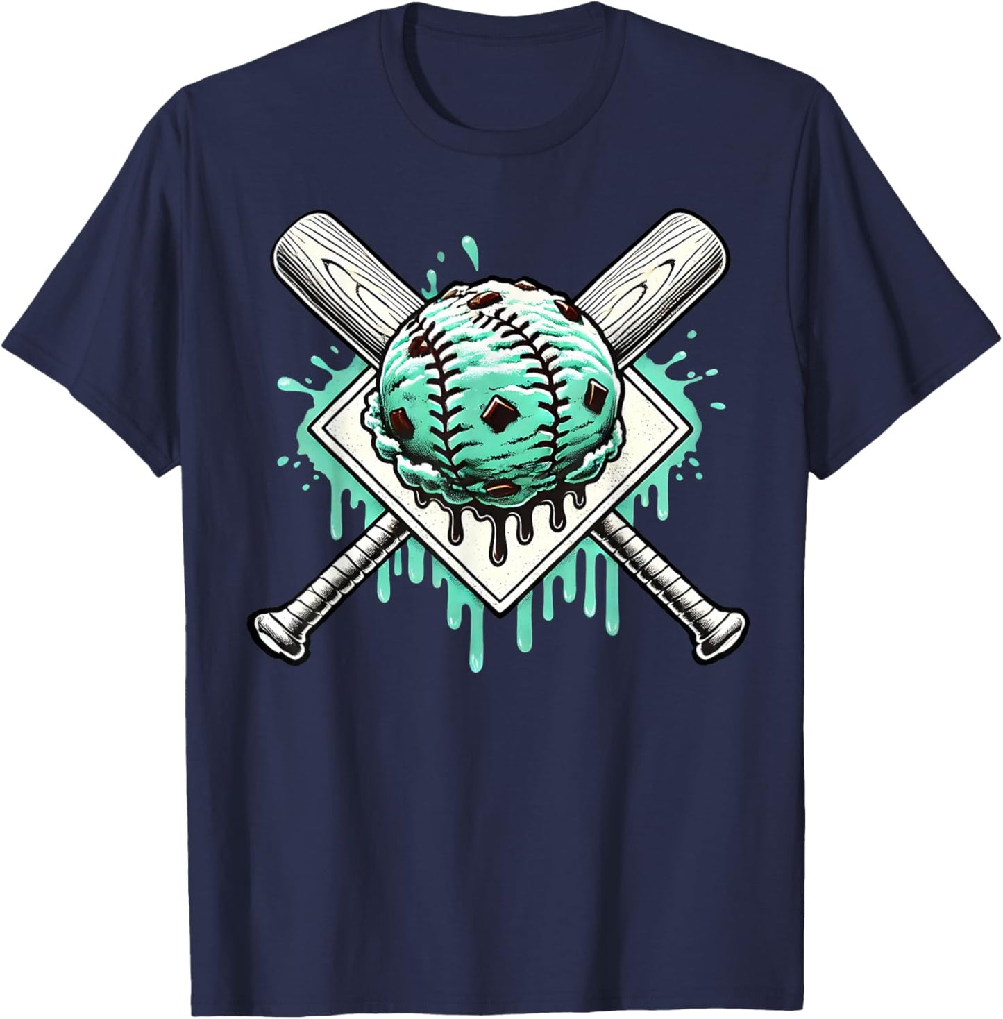 Baseball Home Plate Drip Boys Mint Chocolate Chip Spinkle T-Shirt - T-Shirt | Navy